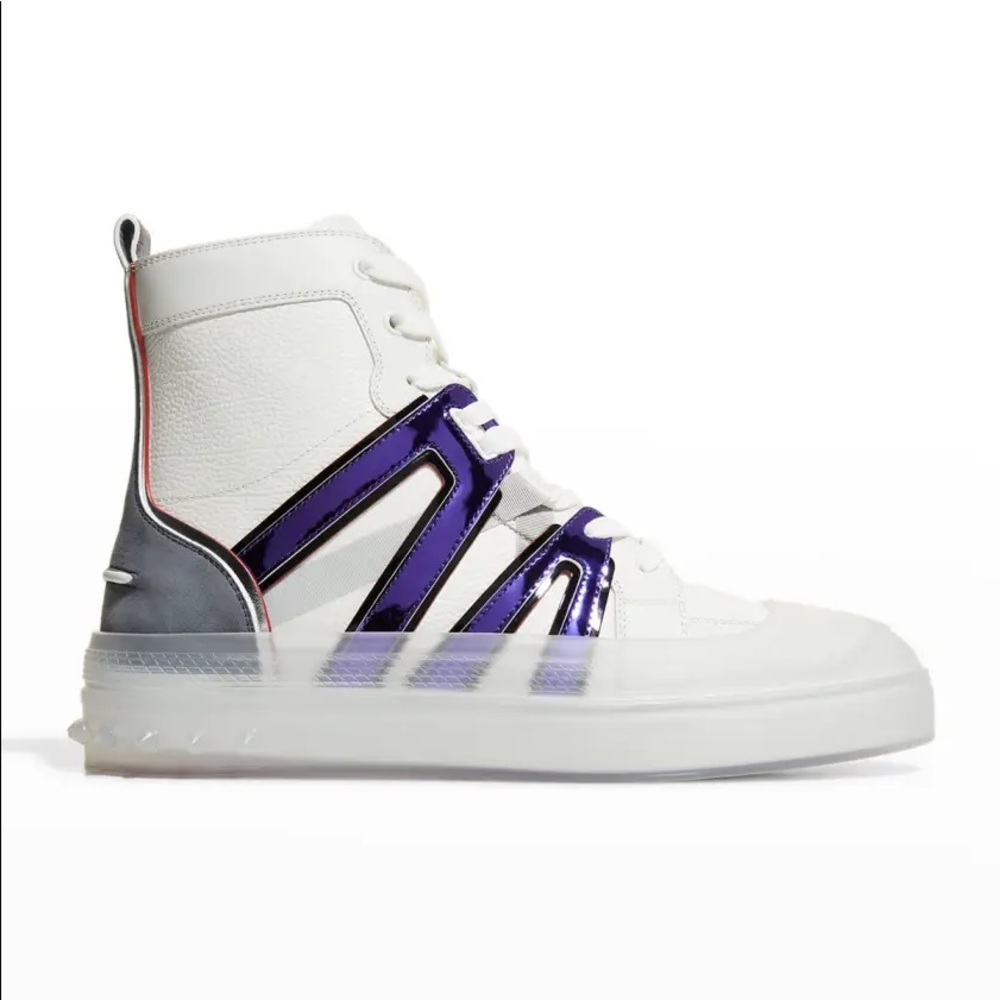 CHRISTIAN LOUBOUTIN
Men's Vida Red Sole High-Top Sneakers w/ Clear Overshoe